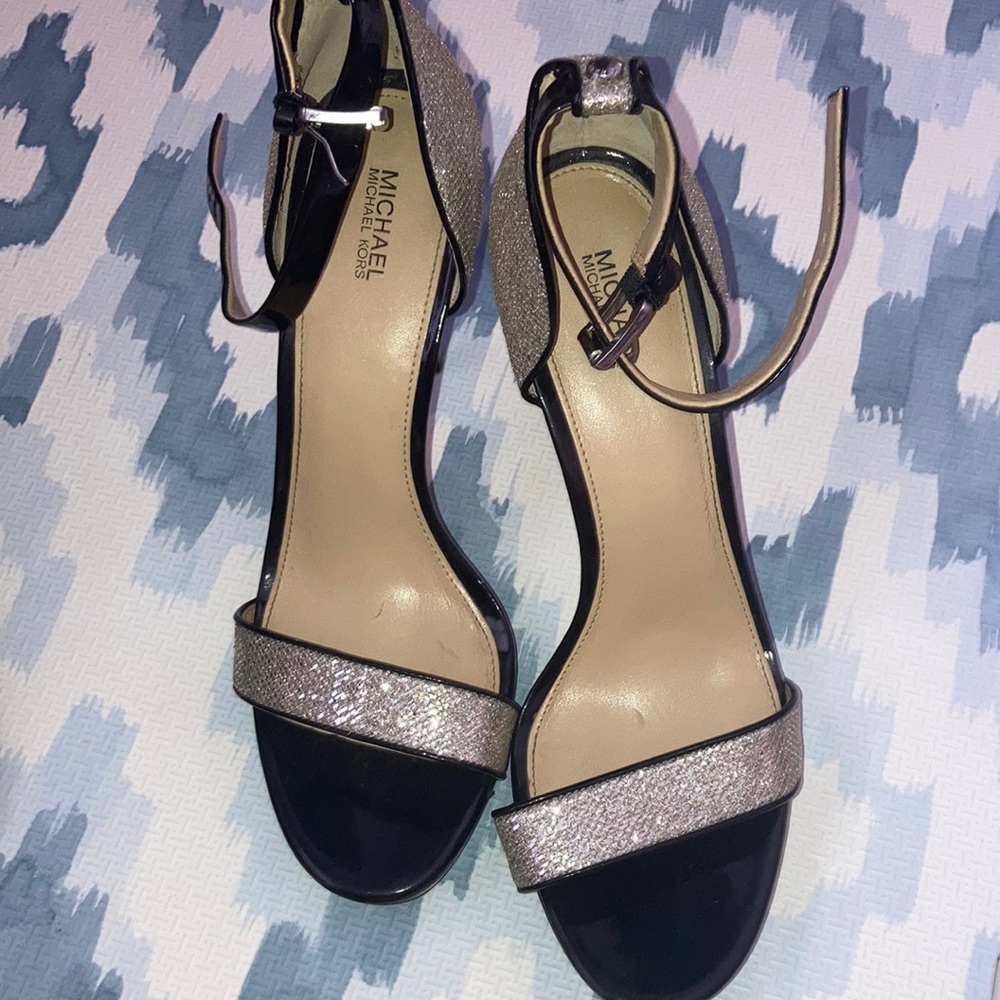 Michael Kors black with silver sparkle heels
